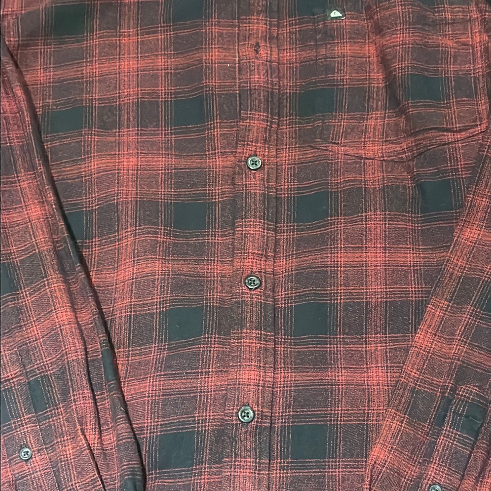 Quiksilver Red and Black Plaid Casual Shirt